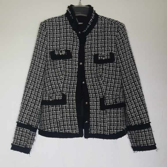 WHBM Tweed Jacket Blazer SZ 6 Black Red - Picture 1 of 4